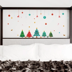 Christmas wall stickers with colorful trees and reindeer for holiday home decor