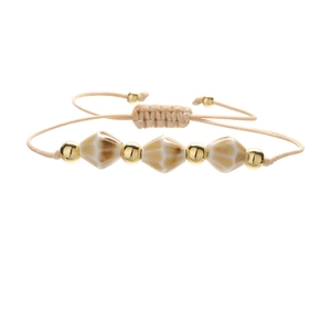 Handmade woven bracelet with geometric marble ceramic beads and gold metallic accents