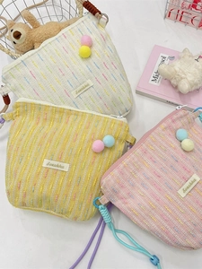 Portable large capacity crossbody phone bags with colorful embroidery and plush balls