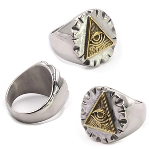 Vintage Eye Of Providence Signet Ring Stainless Steel Retro God Eye Two Tone Punk Jewelry Accessory For Men