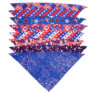 Set of 8 July 4th dog bandanas with stars, stripes and 1776 prints on white background