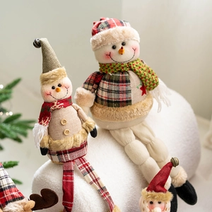 Christmas plush dolls set featuring Santa and Snowman with knitted long legs for decor