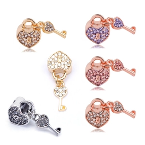 Heart Lock And Key Charm Alloy Rhinestone DIY Jewelry Making European Fashion Pendant For Bracelet Necklace