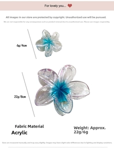 Detailed comparison of 4cm and 8cm gradient flower hair claws with glitter effect