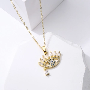 18K gold plated copper necklace with evil eye teardrop pendant and zircon stones