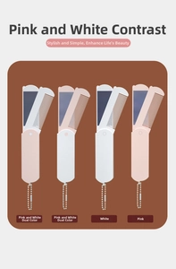 Foldable hairbrush and mirror set with metal chain in pink and white color options