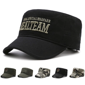 Herren Militär Flat Top Cadet Cap Baumwolle Canvas Verstellbar Taktisch Outdoor Sonnenhut Mit Stickerei