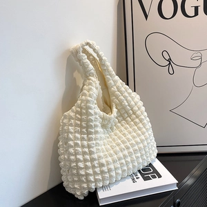 Shoulder Tote Bag Popcorn Texture Fabric Large Capacity Korean Ins Fashion Pleated Cloud Design For Women