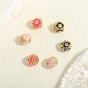 6pcs Evil Eye spacer beads with gold plating and enamel for jewelry making