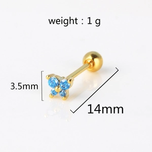 Gold stainless steel butterfly stud earring with light blue cubic zirconia stones