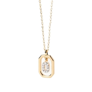 Gold plated octagon pendant necklace featuring a micro-paved zircon initial O letter