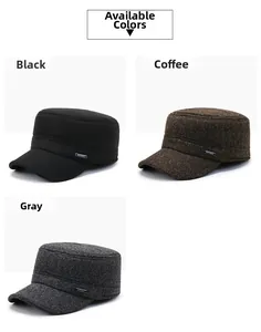 Three men's thermal flat top caps in black, coffee, and grey with SPORT metal emblem