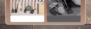 Before and after comparison of tidy kitchen suction cup hooks organizing cooking utensils