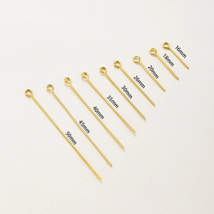 Various sizes of 18K gold-plated eye pins for DIY jewelry making from 16mm to 50mm