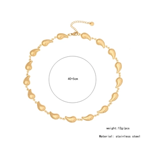 Detailed specs of the golden stainless steel drop link necklace showing length and weight