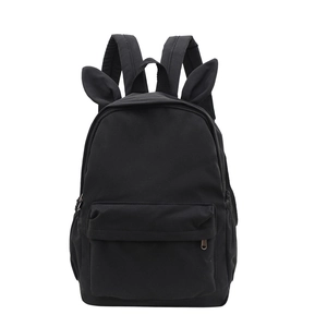 Black rabbit ear backpack with large capacity and Japanese minimalist school bag design
