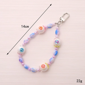 Macaron colored beaded phone chain with numeric beads and silver swivel metal clasp
