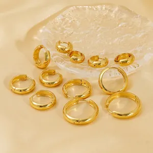 Minimalist Hoop Earrings 18K Gold Plated Stainless Steel Mirror Polished High Shine French Vintage Fashion Jewelry For Women