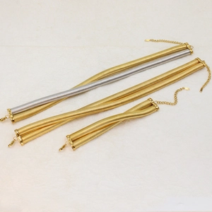 Minimalist double-layer stainless steel choker and bracelet set in gold and silver