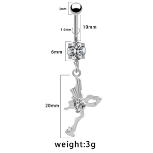 Spécifications de taille pour piercing de nombril coeur en acier et détails zircon