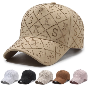 Casquette De Basketball À Strass Mode Pour Femmes Coton Motif Losange Lettre Protection Solaire Chapeau Réglable