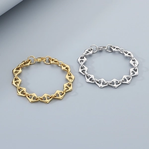 Stainless Steel Geometric Rhombus Link Bracelet Anchor Pig Nose Chain Punk Hip Hop Jewelry For Men Women