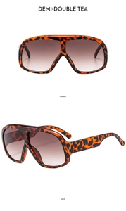 Front and side view of large tortoiseshell pilot sunglasses with brown gradient lenses