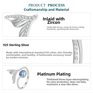 Macro detail of S925 sterling silver mermaid tail ring with sparkling 3A zircon stones