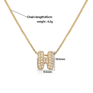 Gold H-letter pendant necklace with zircons, chain length 45cm and weight 4.2g