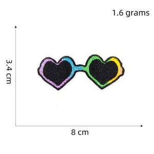 Rainbow heart sunglasses embroidered patch 8x3.4cm with detailed fabric stitching