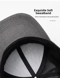 Macro detail of high-quality soft cotton sweatband inside the grey casual baseball cap
