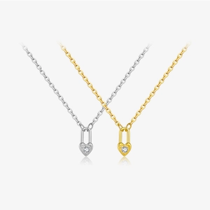 Heart Lock Pendant Necklace 925 Sterling Silver Rhinestone Minimalist Fashion Jewelry For Women