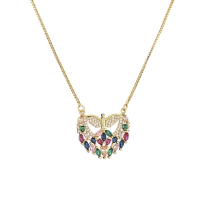 Golden necklace featuring a vibrant peacock pendant with multi-color zircon stones