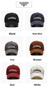 Grid view of vintage cotton baseball caps in six colors with Colorado embroidery