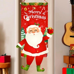 Bannière de porte Merry Christmas avec Père Noël rouge pour décoration de fête extérieure