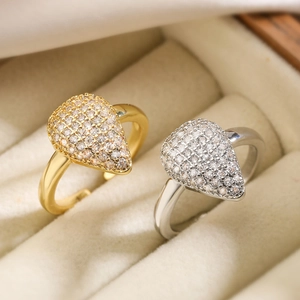 Copper Water Drop Cubic Zirconia Open Ring Luxury Micro Pave Geometric Adjustable Fashion Jewelry For Women