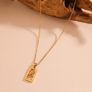 Vintage titanium steel tarot necklace with golden celestial moon and red heart pendant