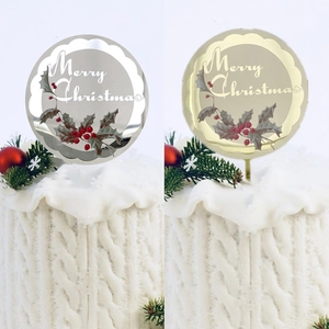 Gold und silber Merry Christmas Tortenaufsatz aus Acryl mit Stechpalmen-Design auf Kuchen