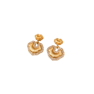 24k gold plated fox pendant earrings with matte texture and sparkling white crystals