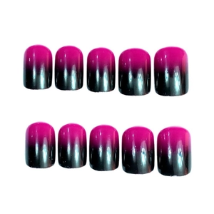 Short square pink and black gradient press-on nails with glossy resin finish