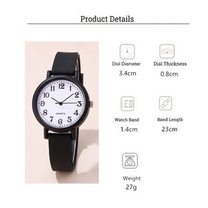 Reloj de cuarzo minimalista con dimensiones detalladas de la correa y la caja