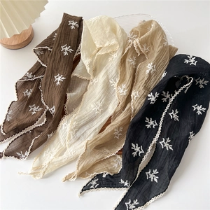 Lace cotton linen triangle scarves set in brown, beige, apricot and black colors