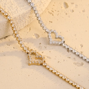 Classic 18K gold and silver plated tennis bracelet with a zircon heart charm for women