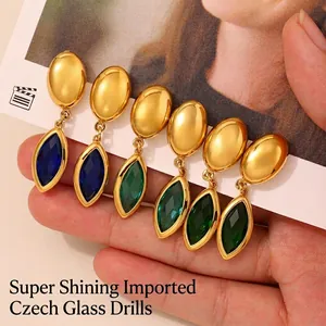 Boucles D'oreilles Pendantes En Verre Tchèque Marquise Vintage Acier Inoxydable Plaqué Or 18 Carats Pour Femmes