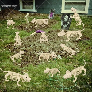 Realistic dog skeleton decoration set for outdoor Halloween graveyard lawn display