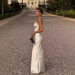Elegant white lace satin slip maxi dress for women featuring a slim fit silhouette