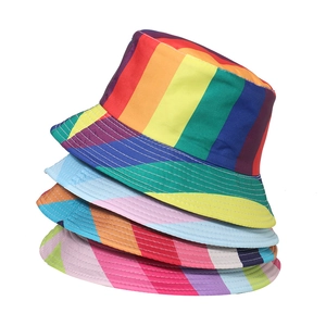 Colorful Rainbow Striped Bucket Hat Polyester Sun Protection Foldable Casual Outdoor Travel For Women