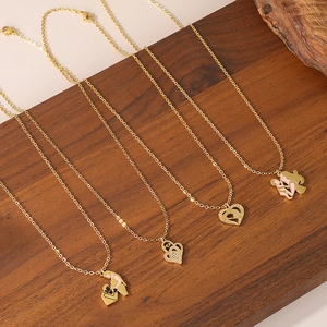 Mothers Day Necklace Stainless Steel 18K Gold Plated Heart Mother Child Silhouette Mama Mom Letter Rhinestone Jewelry