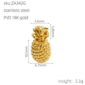Dimensions techniques du pendentif ananas en acier inoxydable plaqué or 18 carats