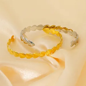Stainless Steel Heart Bangle For Women Vintage Irregular Heart Linked Adjustable Open Bracelet Gold Silver Fashion Jewelry